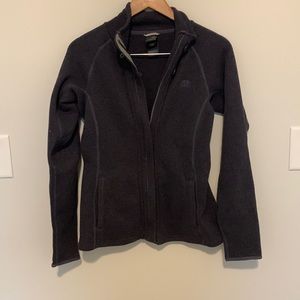 M purple north face zipper jacket